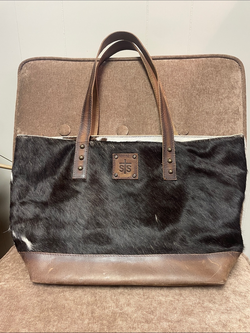 STS Ranchwear Black Hair-on-Hide with Brown Leather Trim Tote